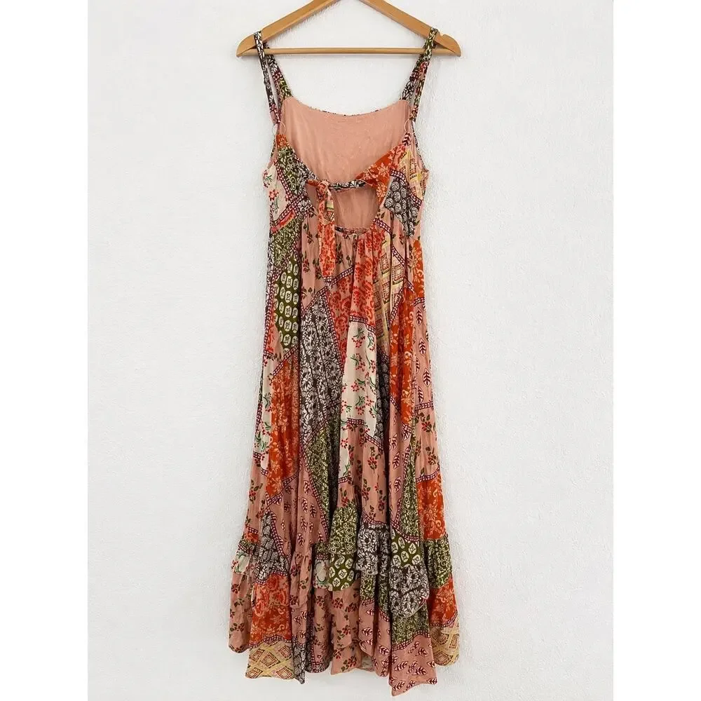 Abel The Label Gypsiana Patchwork Boho Open Back Tie Maxi Dress S Cottage Gypsy - Picture 3 of 10